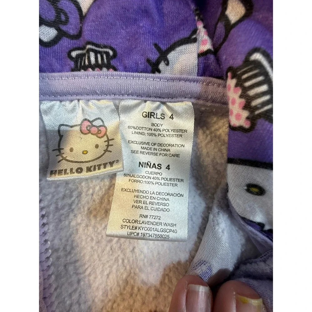 Hello Kitty Girls Lavender Zip Up‎ Hoodie Sweatshirt Size 4 Cupcake KY0001A